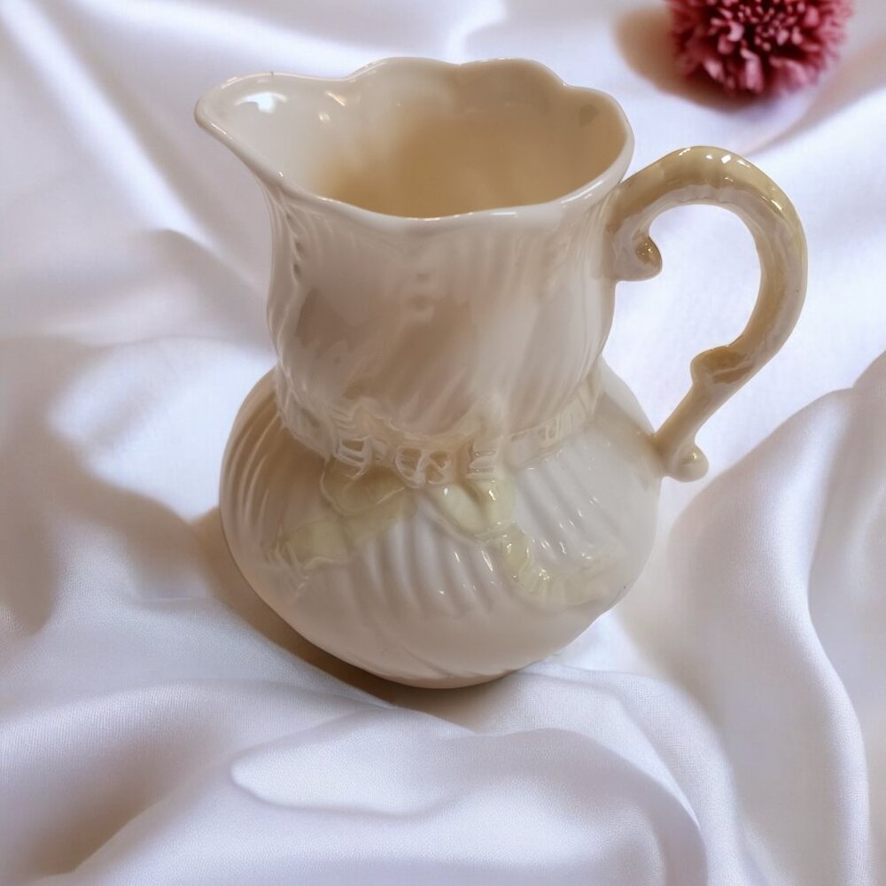 Vintage MCM Belleek Irish Porcelain Ivory High Luster Small Pitcher Crea…